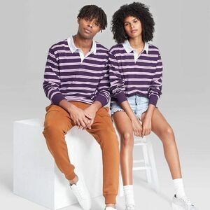 Wild Fable Shirt Unisex Small Purple Striped Long Sleeve Rugby New